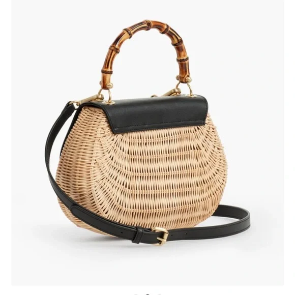 Woven Handbag with Bamboo Handle - Picture 2 of 6